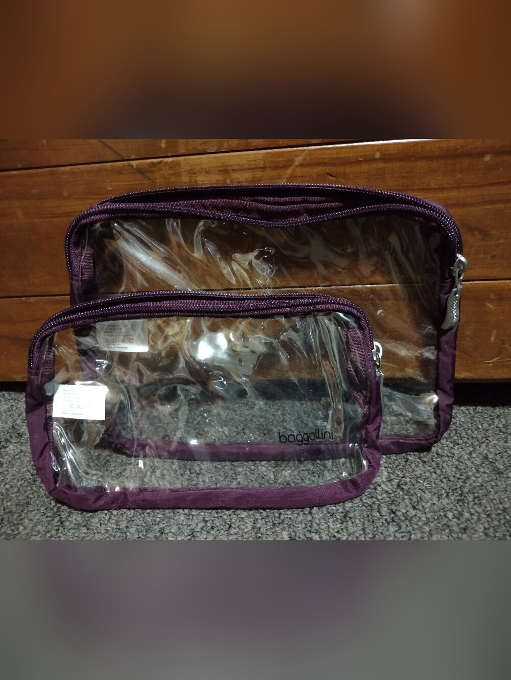 Baggallini Clear Cosmetic Pouches with Plum Trim - Set of 2